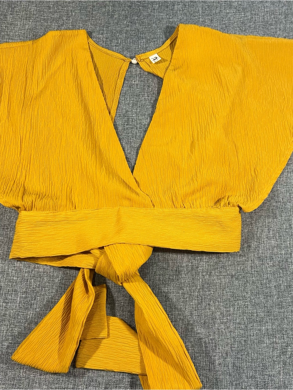 Mustard Wrap Crop Top with Tie Waist